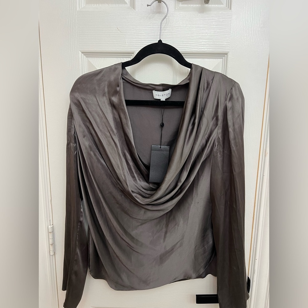 Halston draped neck blouse
